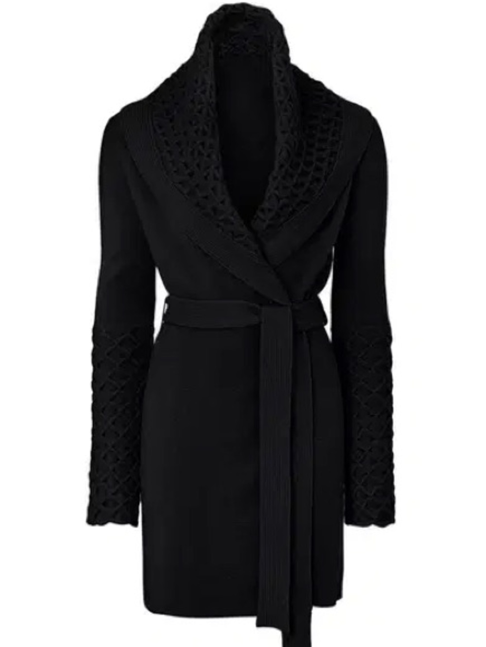 Temperley London Honeycomb Wool Cardigan Sweater in Black